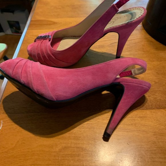 Stylish Pink Suede Slingback Shoes with Glitter Accents - Picture 4 of 12